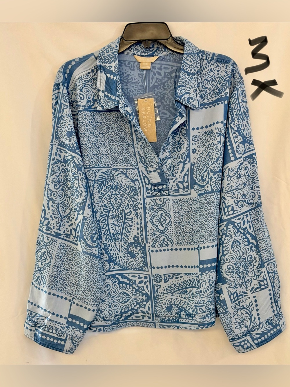 Paisley Patchwork Long-Sleeve Tunic in Light Blue